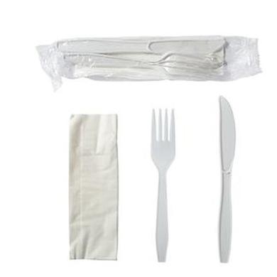 Ensemble (Kit) D'Ustensiles blancs (Fourchette,Couteau,Napkin), Caisse 500